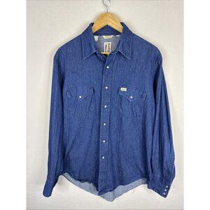 Vintage BAR-B Western Wear Denim Shirt Men’s L Extra Long Tail Cowboy 70s